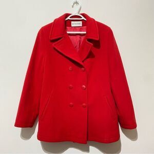 NEW Holt Renfrew Double Breasted Wool Cashmere Red Pea Coat